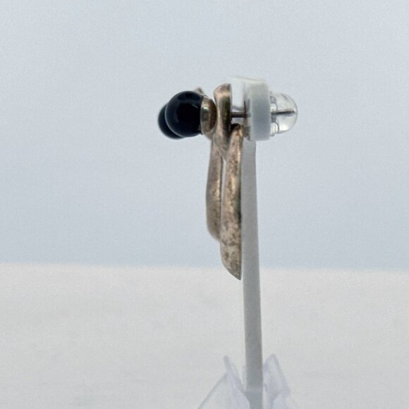 Vintage Estate 925 Sterling Silver Modernist Dangle Earrings Black Onyx Studs - Picture 4 of 8